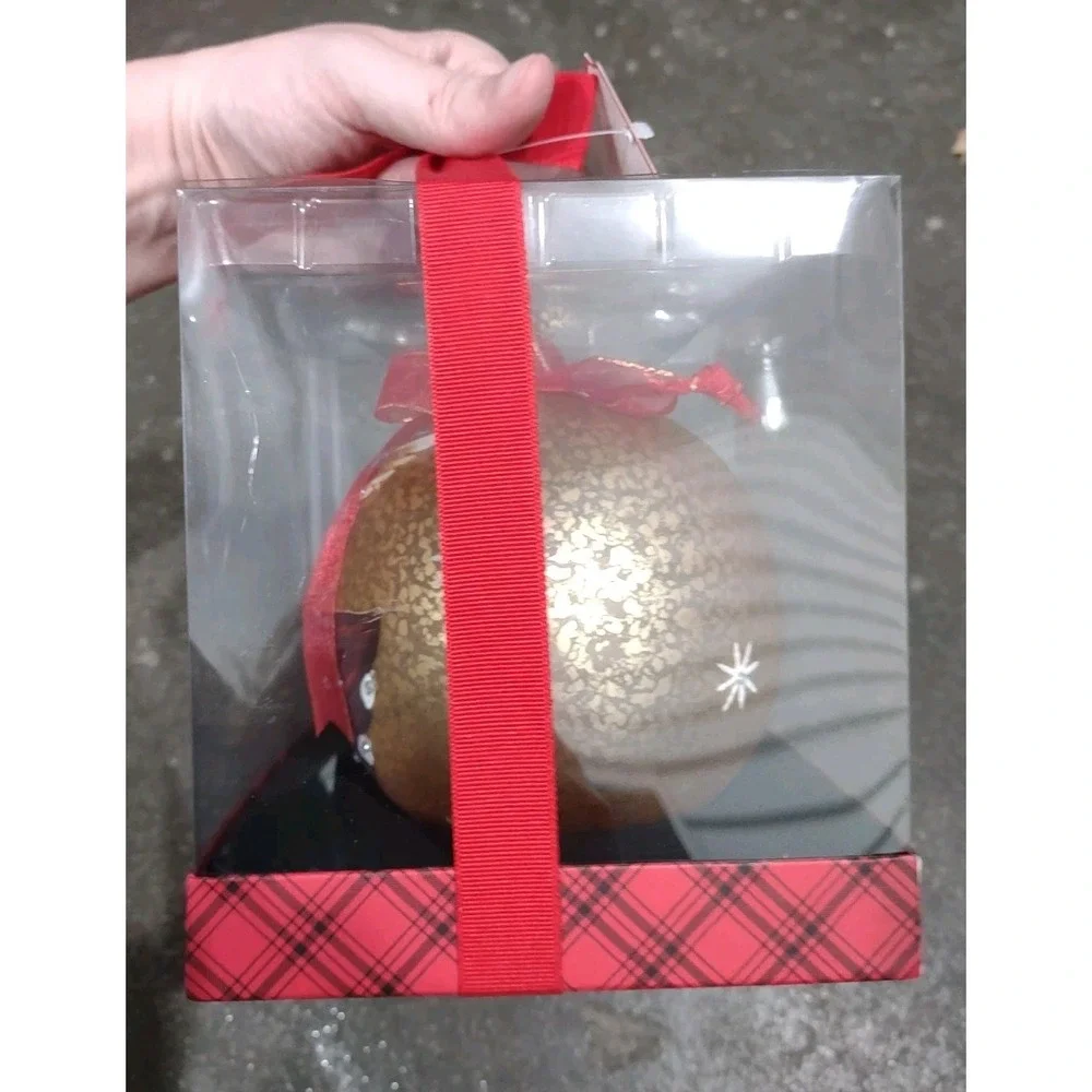 Bon-Ton Large Glass Christmas Ornament Hand Painted Angel Gold Speckle NIB